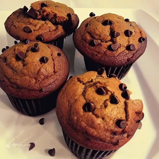 Image similar to a delicious chocolate chip muffin, food art, art by artgerm