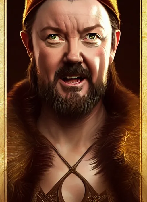 Image similar to portrait of ricky gervais as an elf, d & d, muscular! fantasy, intricate, elegant, highly detailed, digital painting, artstation, concept art, smooth, sharp focus, illustration, art by artgerm and greg rutkowski and alphonse mucha