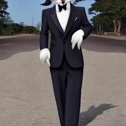 Image similar to furry ferret, anime style, formal suit