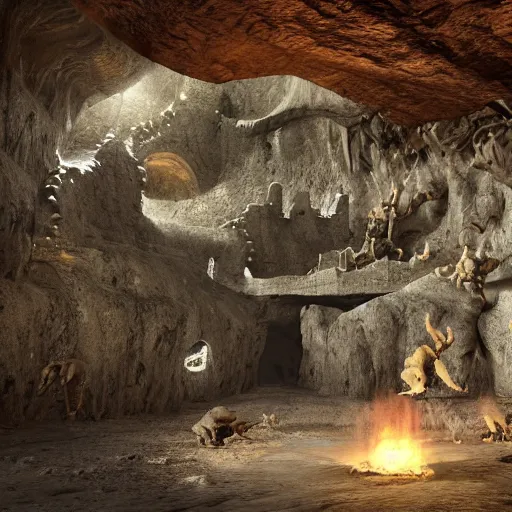 Image similar to cave with a castle built underground!!!!, the god of small scissors!!, pitchburn devils!, security rhox, sauroform hybrid, forbidding spirit!!, guardian project, hackrobat!!!, cinematic, hyper realistic, detailed, 8k, octane render.