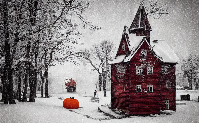 Image similar to “snowy halloween, HD photograph, award winning”