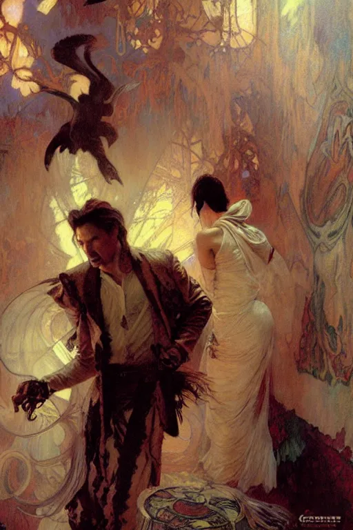 Image similar to zak bagans chasing ghosts, painting by gaston bussiere, craig mullins, greg rutkowski, alphonse mucha