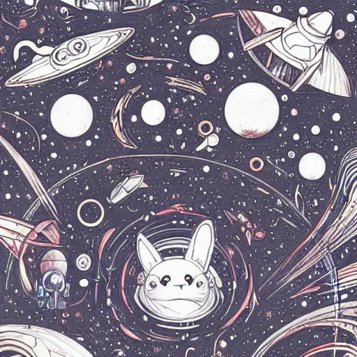 Image similar to A lost sci-fi rabbit, space rabbit, interstellar black hole, by James Jean And WLOPPRO