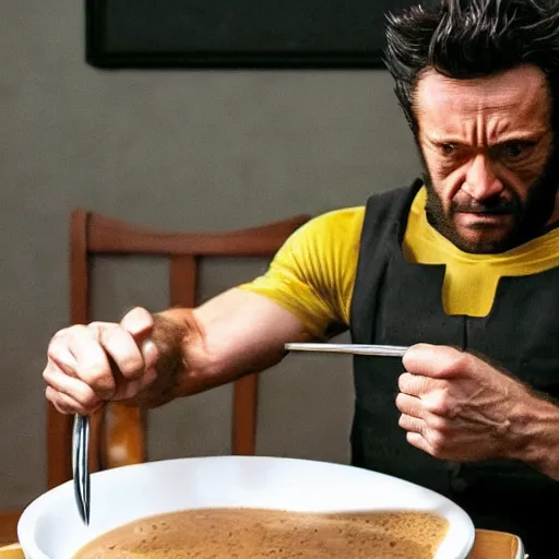 Prompt: real photo of wolverine making a hart coffee late art