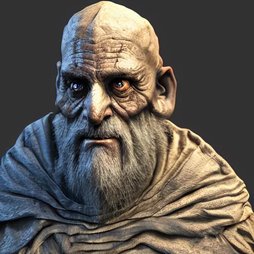 Image similar to An ancient wizard of the Way, zbrush D&D scene, hyper-realism, colorful, high-resolution textures, cloth sim, weta digital, final render