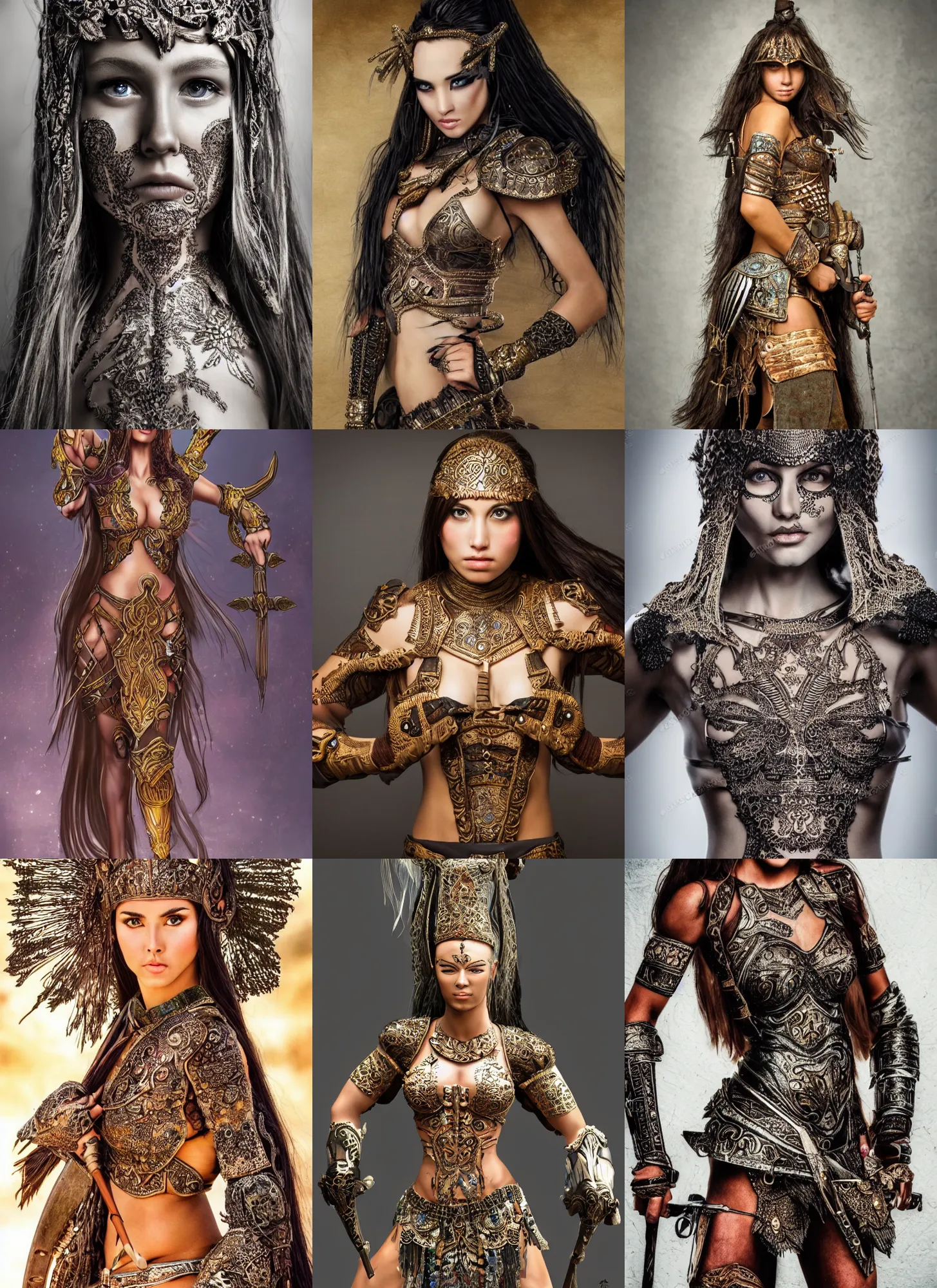 Prompt: full body detailed beautiful female warrior with a beautiful face wearing intricate clothing