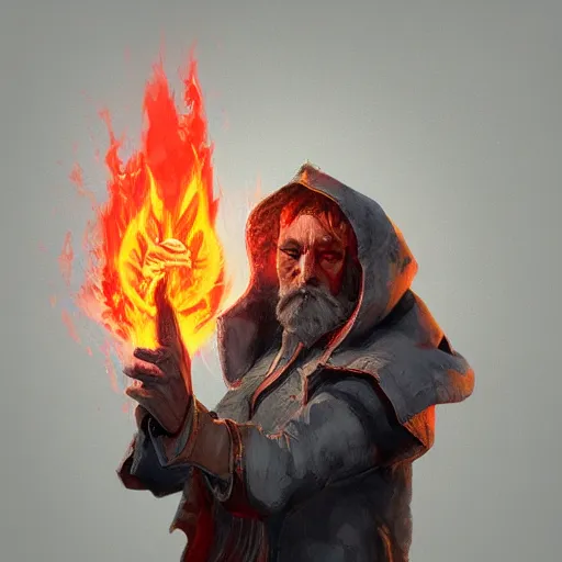 Image similar to a man cast a fire spell, artstation