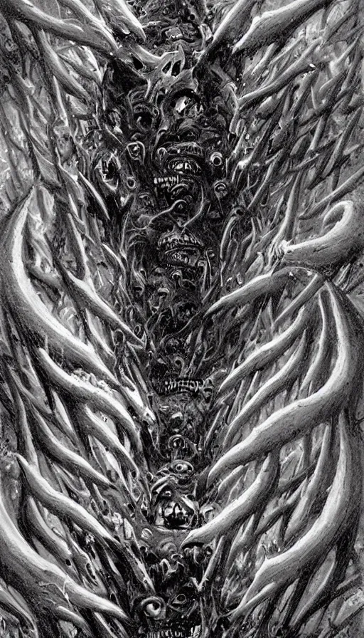 Prompt: a storm vortex made of many demonic eyes and teeth, by james gurney