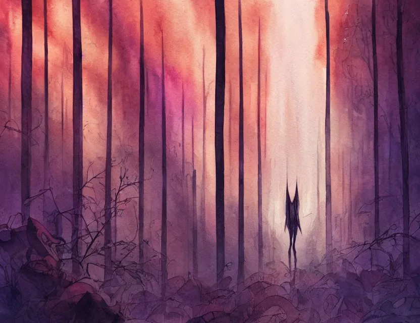 Prompt: forest spirit lost in a metropolis. this watercolor painting by the award - winning comic artist has dramatic lighting, an interesting color scheme and great sense of depth.