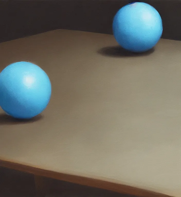 Prompt: a blue ball on a table, digital artwork by Wlop and Feng Zhu