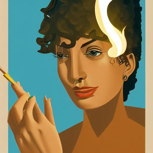 Prompt: portrait of a working young australian woman with a one paper joint alight smoking after a hard days work ; cannabis. octane 4 k render natural skin tones, by eyvind earle, australian illustration