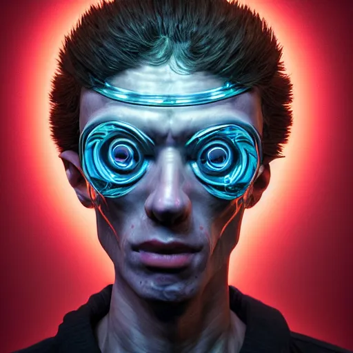 Image similar to Colour Caravaggio style Photography of Highly detailed Man with 1000 years old perfect face with reflecting glowing skin wearing highly detailed sci-fi VR headset designed by Josan Gonzalez. Many details . In style of Josan Gonzalez and Mike Winkelmann and andgreg rutkowski and alphonse muchaand and Caspar David Friedrich and Stephen Hickman and James Gurney and Hiromasa Ogura. Rendered in Blender and Octane Render volumetric natural light