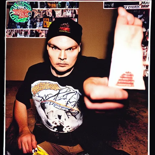 Image similar to billy corgan wearing a black zero shirt, 1 9 9 6 rock tour photograph, rollingstone magazine