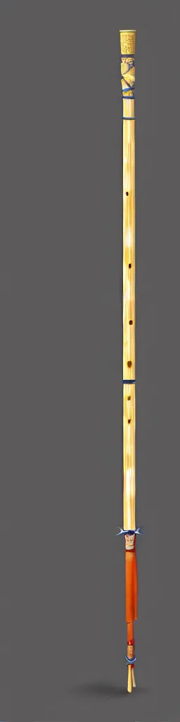 Image similar to single wooden long straight thin ninja fighting staff with oriental ornaments, weapon, highlight, vertical, centred, highly symmetric, sci - fi, fantasy, japan, dnd, close shot, bright uniform background, directional lighting, digital art, hyperrealism, award winning, 8 k