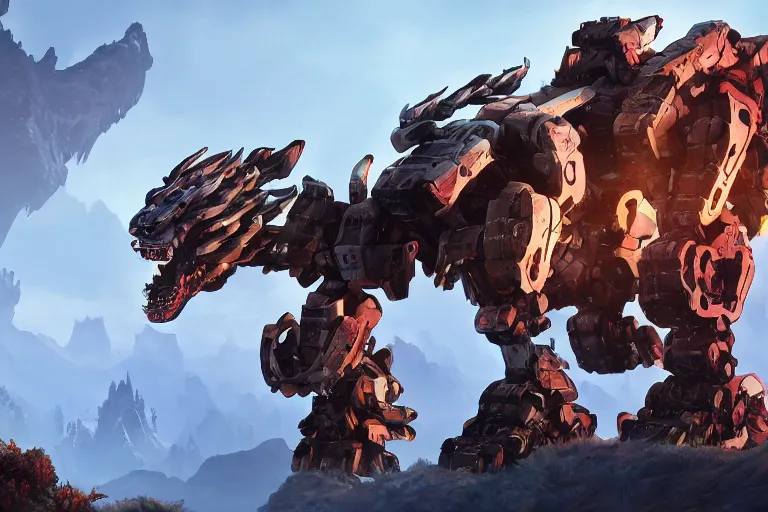 Image similar to tremortusk machine mecha animal beast robot of horizon forbidden west horizon zero dawn bioluminiscence global illumination ray tracing hdr fanart arstation by sung choi and eric pfeiffer and gabriel garza and casper konefal