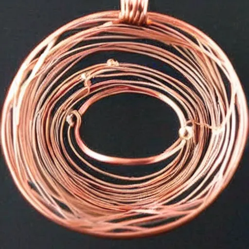 Image similar to a beautiful circular copper wire amulet, made from dirt and sand.