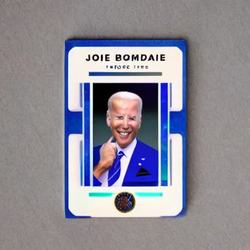Prompt: holographic joe Biden baseball card