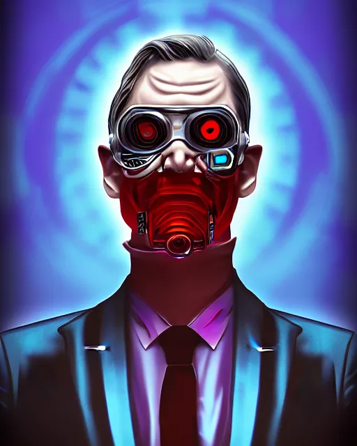 Prompt: the evil politician, cyberpunk, digital art, trending