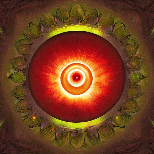 Image similar to a rose with the eye of sauron in the center, digital art, detailed