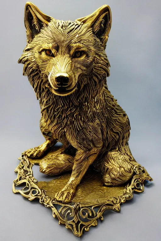 Image similar to gorgeous wolf statue with gold filigree