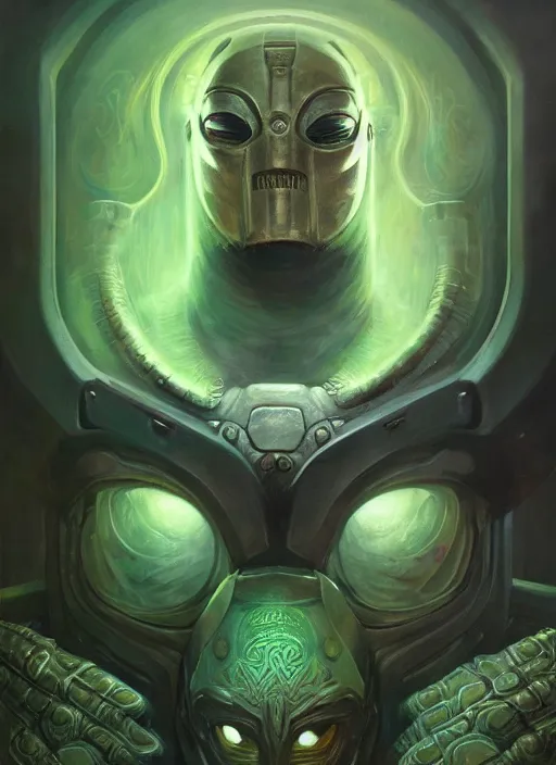 Image similar to mf doom with sapphire eyes, green monster skin. intricate, elegant, highly detailed, centered, digital painting, artstation, concept art, smooth, sharp focus, illustration, artgerm, tomasz alen kopera, peter mohrbacher, donato giancola, joseph christian leyendecker, wlop, frank frazetta