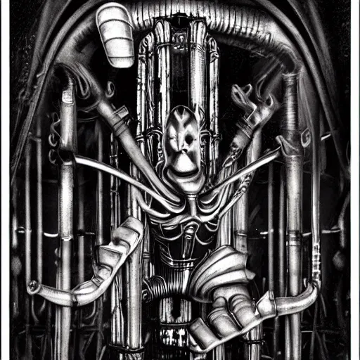 Image similar to bioshock bouncer hr giger