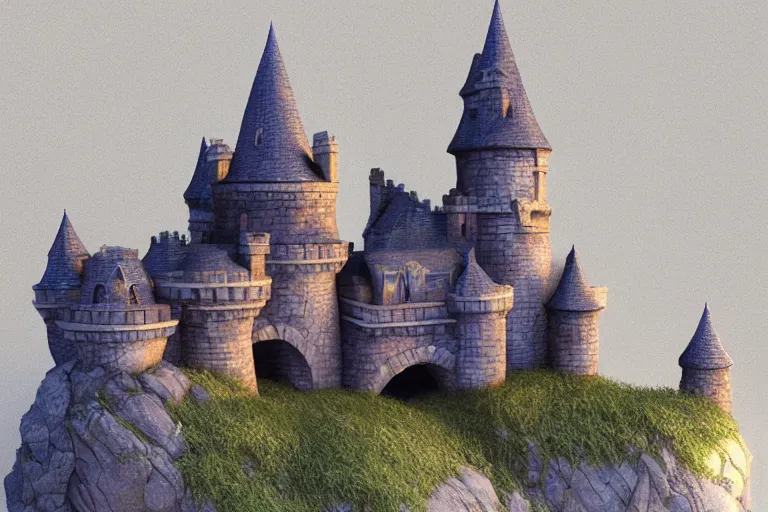 Prompt: miniature of a castle, style by Justin Gerard. Octane Render, bloom effect