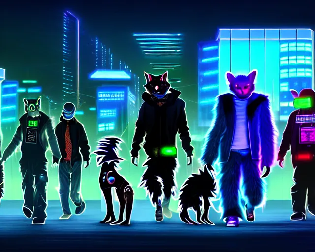 Image similar to high - resolution photograph from a cyberpunk era furry fandom convention ( midwest furfest 2 0 4 7 ), taking place after the genetic revolution and quantum singularity. photorealistic.