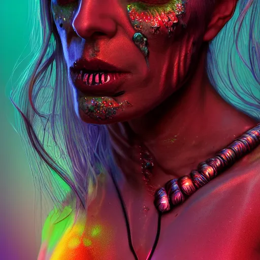 Image similar to photorealistic devil woman. hyperdetailed photorealism, 1 0 8 megapixels, amazing depth, high resolution, 3 d shading, 3 d finalrender, 3 d cinematic lighting, glowing rich colors, psychedelic overtones, artstation concept art.