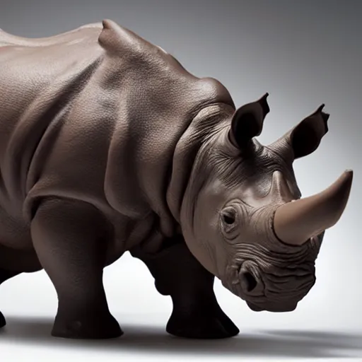 Prompt: a rhino made of chocolate, a chocolate rhino