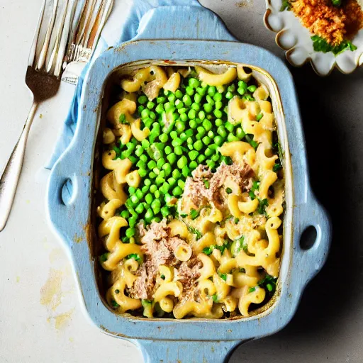 Prompt: tuna mac and cheese with peas
