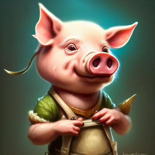 Image similar to cute little anthropomorphic pig wearing shorts, tiny, small, short, cute and adorable, pretty, beautiful, character art portrait, matte fantasy painting, deviantart artstation, by jason felix by steve argyle by tyler jacobson by peter mohrbacher, cinema