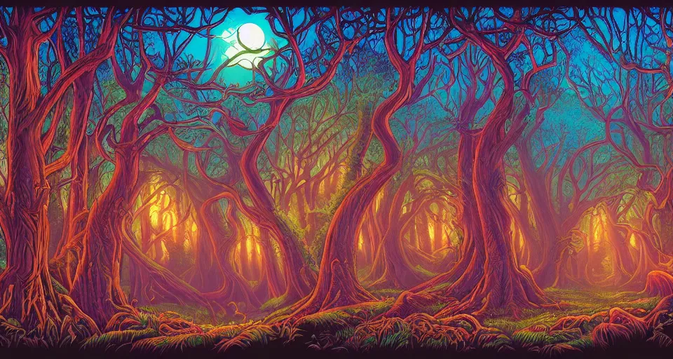 Image similar to Enchanted and magic forest, by Dan mumford,