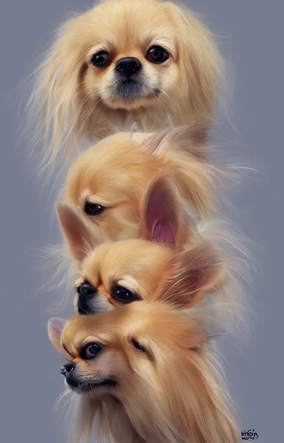 Image similar to the beautiful blonde princess of cute old long - haired chihuahuas, hyper - realistic concept art illustration, trending on artstation