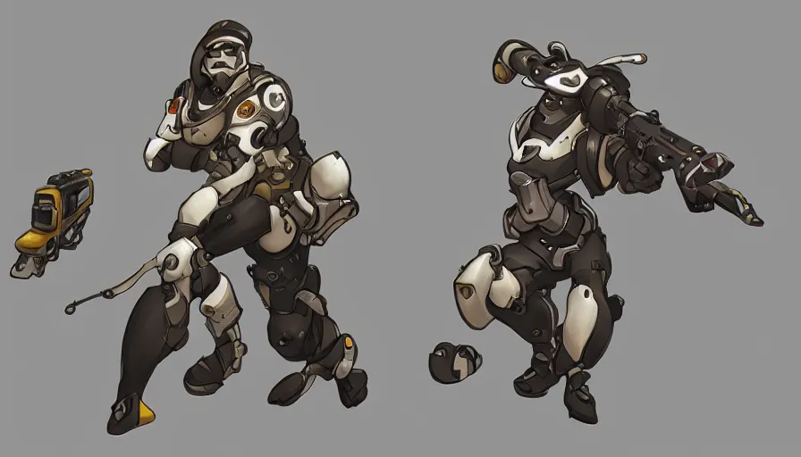 Image similar to Concept art for new overwatch character: Sabotuer, Uses C4, and Hand Grenades, Rugged, Contra, eye-patch, Beret,