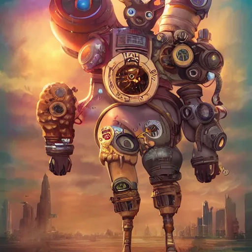 Image similar to lofi biopunk steampunk pokemon poster, Pixar style, by Tristan Eaton Stanley Artgerm and Tom Bagshaw, 8k, digital art, hd, render,