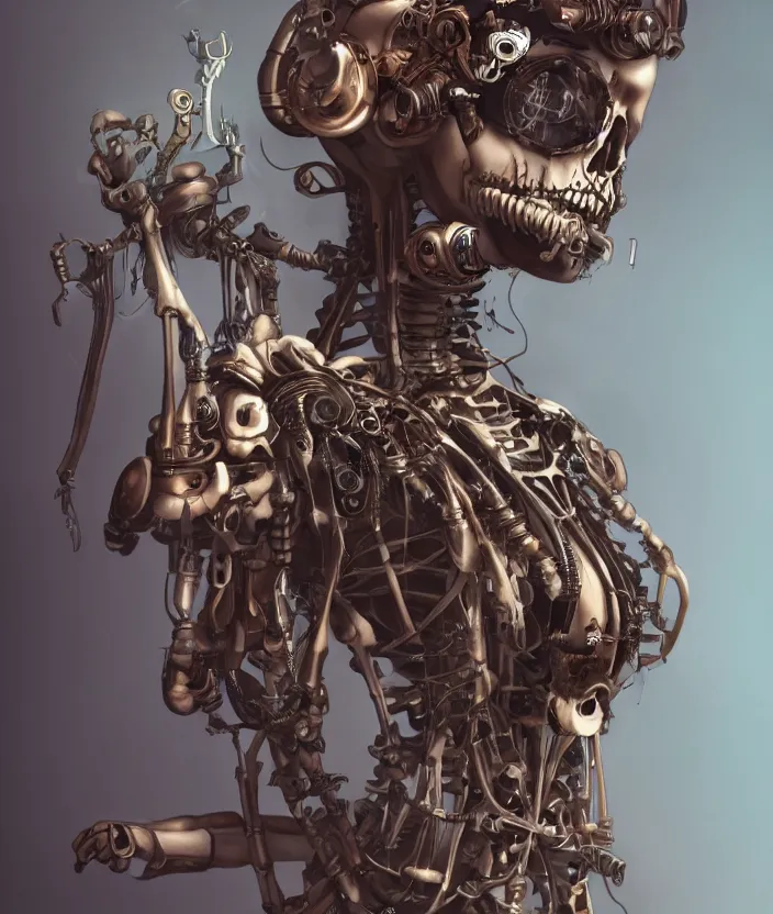 Image similar to Steampunk cyborg skeleton girl, artstation trending, highly detailded