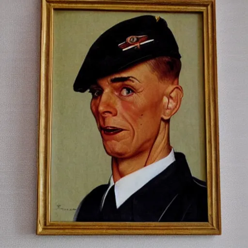 Image similar to An anthropomorphic wearing a 1940's uniform portrait, art by Norman Rockwell