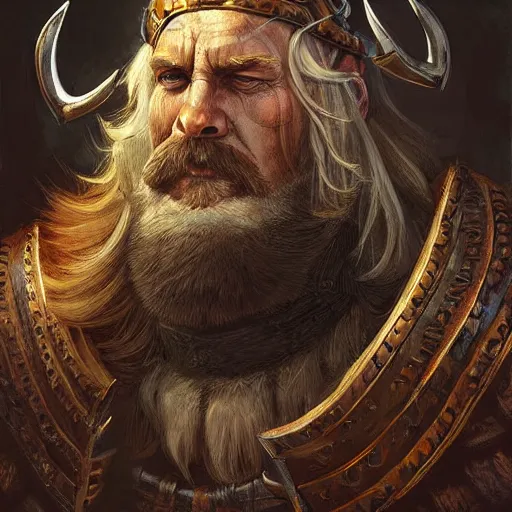 Image similar to digital painting of a hugh viking king by filipe pagliuso and justin gerard, symmetric, fantasy, highly, detailed, realistic, intricate