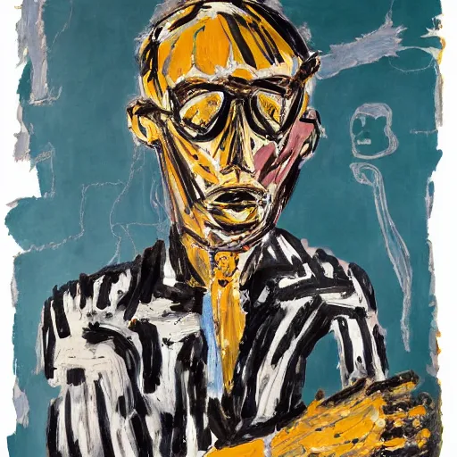 Image similar to painting of an invisible man, by georg baselitz