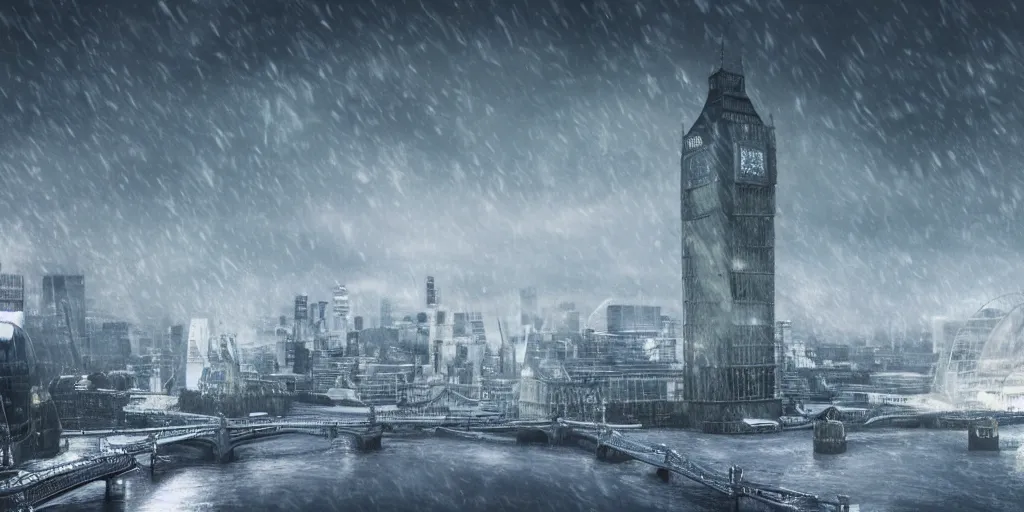 Image similar to london in winter ， prometheus film style, realistic, cinematic, trending on artstation, 8 k,