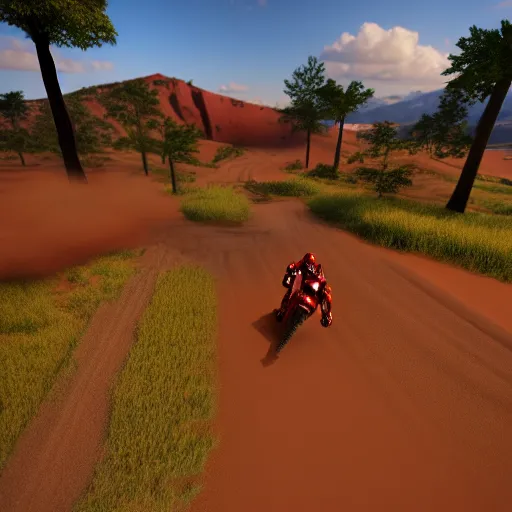 Image similar to isometric Ivan Ironman Stewart's Super Off Road game, next gen game, High Resolution Textures, volumetric lighting, Unreal Engine, 4K, RTX on.