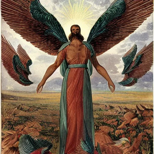 Image similar to biblical style creature, seraphim, dozens of bird - like wings, hundreds of eyes