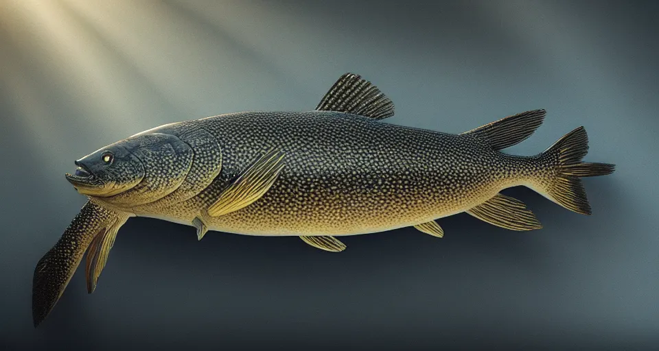 Prompt: a beautiful painting of a northern pike, octane render, intricate, ultra wide angle, trending on artstation, daylight, volumetric lighting, ray lighting from top of frame, crepuscular ray lighting from above, dynamic lighting, muted colors, polished, micro details, ray tracing, 8 k