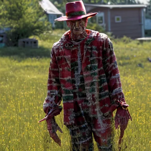 Prompt: Film still of Freddy Krueger, from Midsommar (2019)