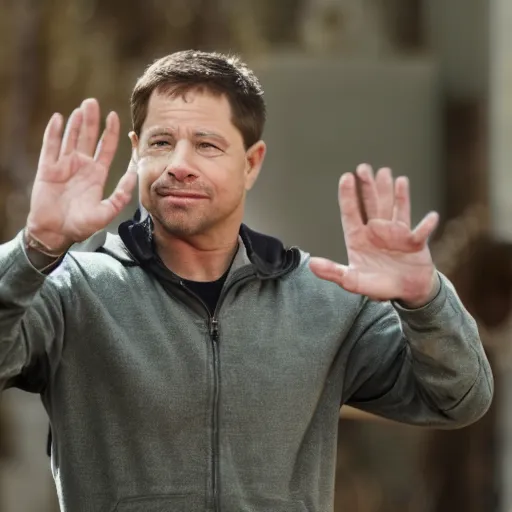 Image similar to a still of Mark Walberg waving