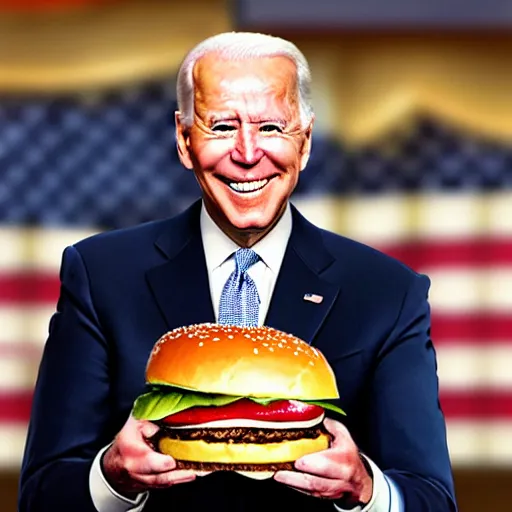 Prompt: A Joe Biden themed cheeseburger