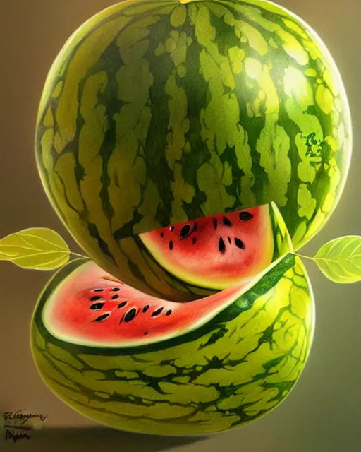 Image similar to a watermelon womb, baby in a transparent watermelon womb, gestation inside a watermelon, transparent, highly detailed, digital painting, artstation, concept art, smooth, sharp focus, illustration, art by artgerm and greg rutkowski and alphonse mucha