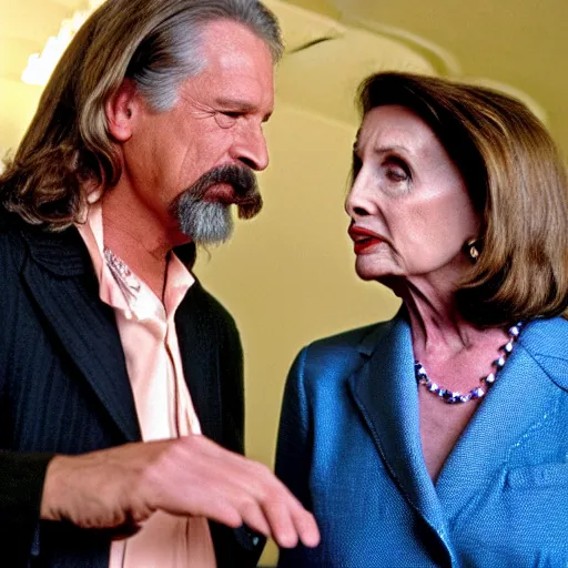 Image similar to the dude abides with nanci pelosi