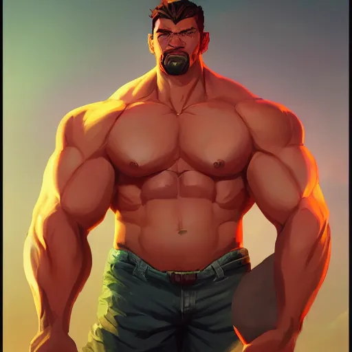 Image similar to portrait muscular handsome hero fantasy art heartstone video game icon, 2 d game art gta cover, official fanart behance hd artstation by jesper ejsing, by rhads, makoto shinkai and lois van baarle, ilya kuvshinov, rossdraws